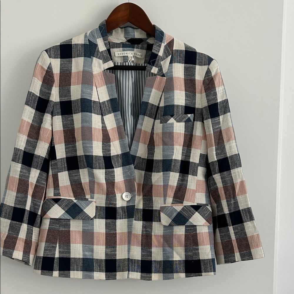 Veronica Beard Plaid Single-Button Blazer in Navy… - image 1